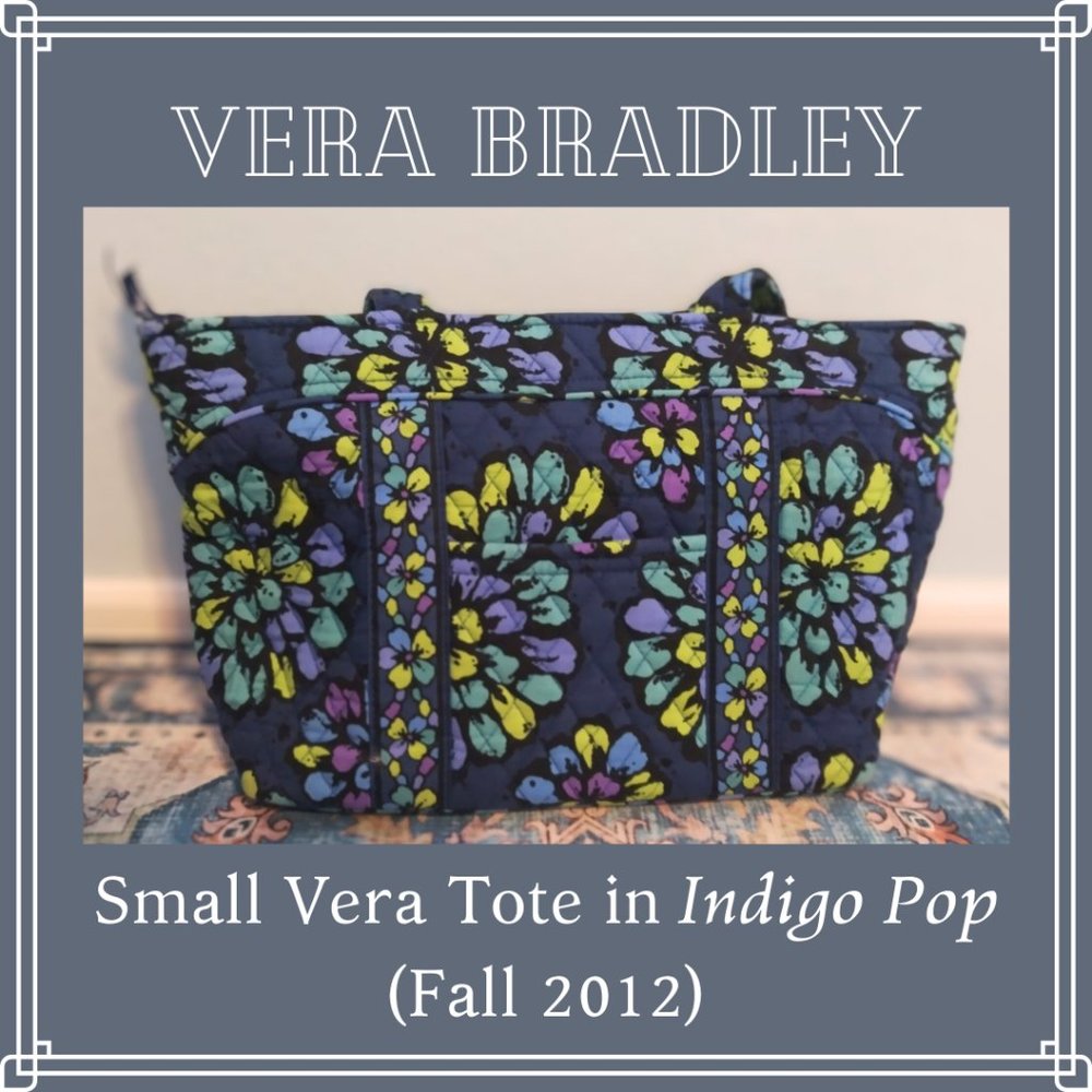 Vera Bradley Small Tote Purse Bag Handbag in Indigo Pop Retired Blue Pattern